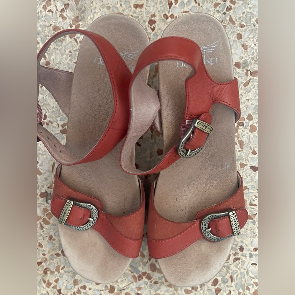 Dansko Burnt Orange Leather Buckle Sandals
